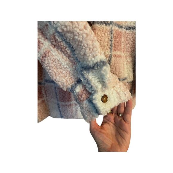 Plaid Teddy Jacket - Cream and Pink - Picture 3 of 5